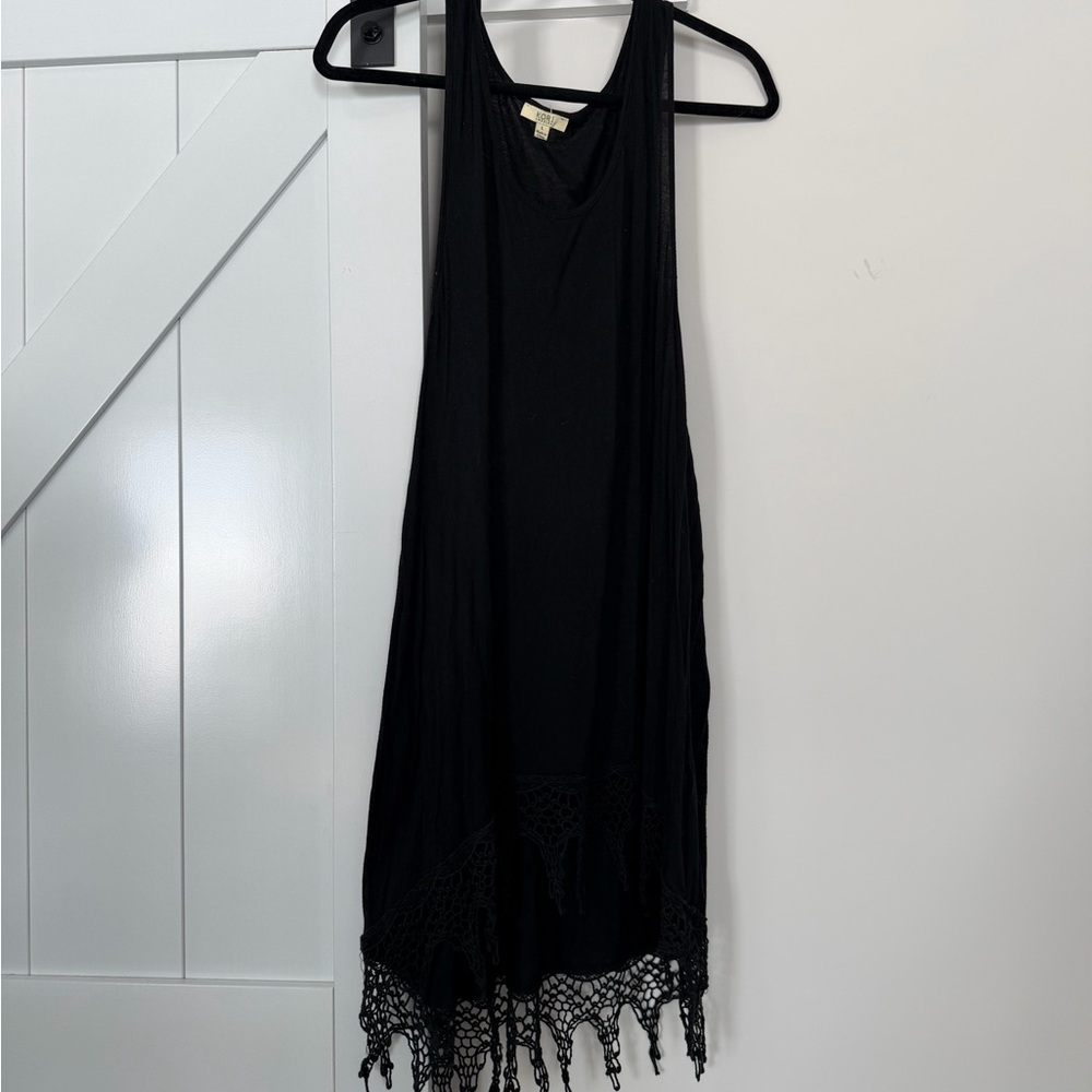 Kori Black Sleeveless Tunic with Crochet Hem